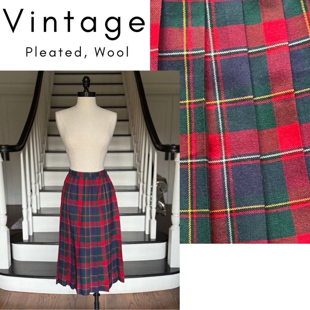 Vintage Pleated Wool Plaid Skirt Heritage Preppy OldMoney Collegiate Academia